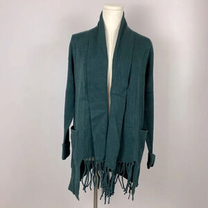 Magaschoni Fringe Open Front Cardigan in Emerald Green size small